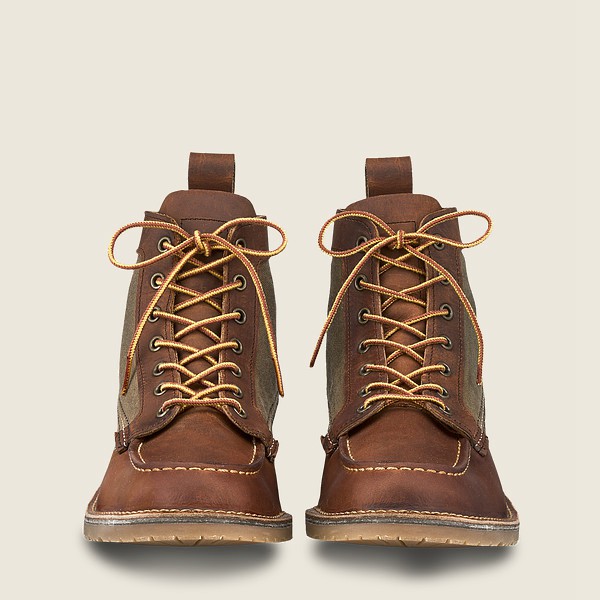 Mens Red Wing Weekender Canvas Moc - 6-inchr Rough & Tough Leather - Heritage Boots Brown - WPN53482